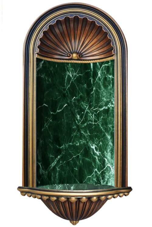 Hand painted wall niche in bronze, gold and faux green marble